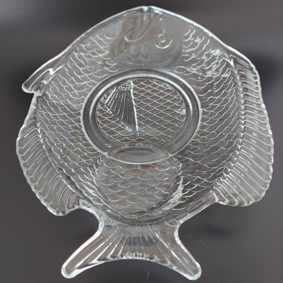 VTG Glass Plates Etched Tapas Appetizer Party Fish Set Shrimp Cocktail Tuscany - Picture 9 of 16